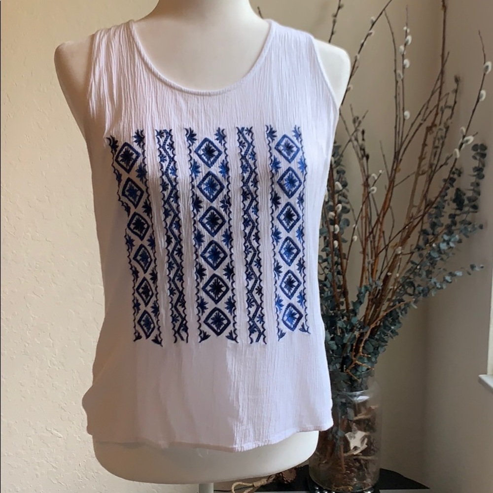 Kenar medium tank white blue boho style summer